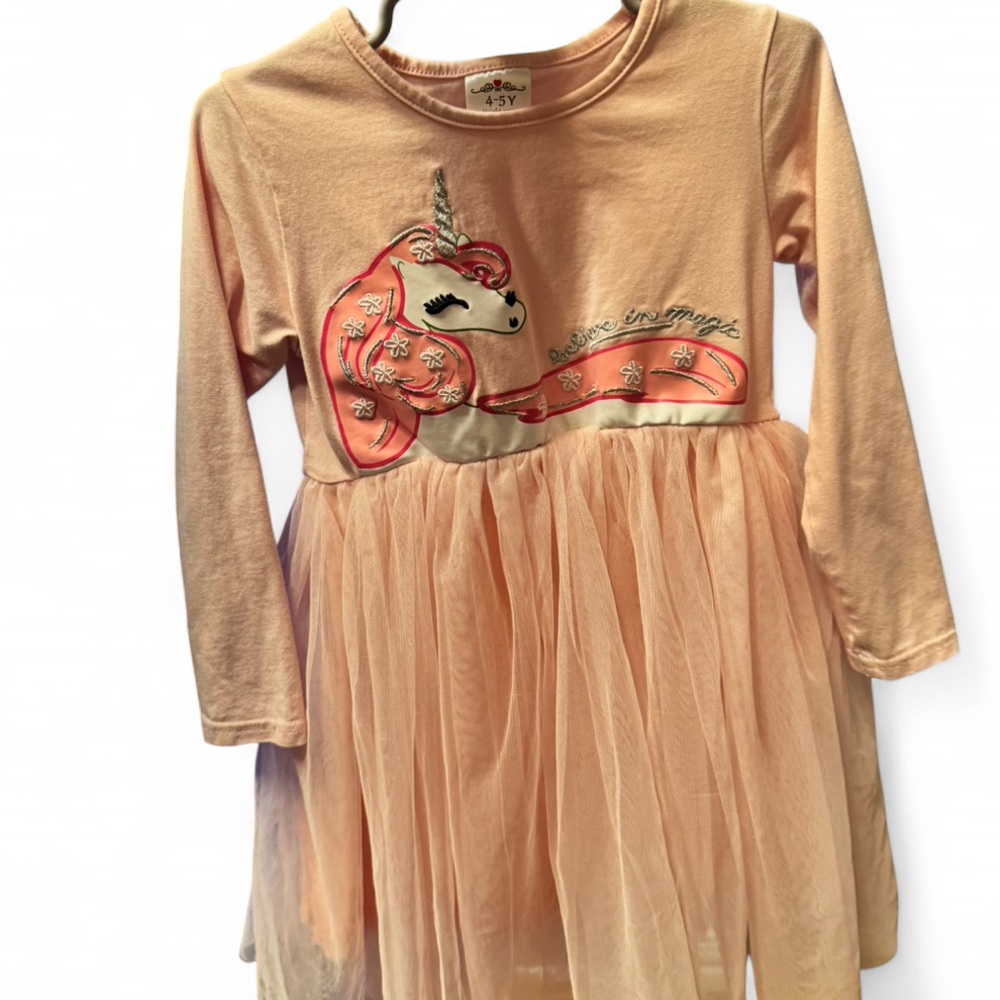 Peach Unicorn Long Sleeve Dress